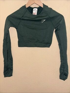 Gymshark Vital Seamless 2.0 Long Sleeve Crop Top - Dark Green Marl